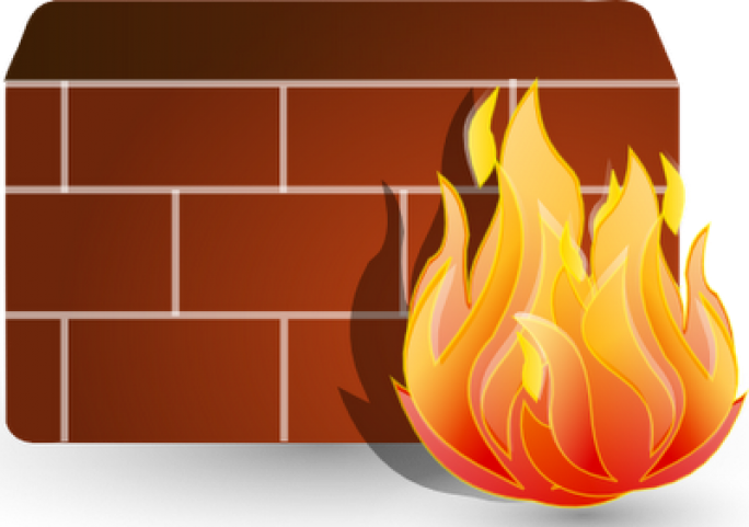 image of a brick wall and an open flame representing a firewall